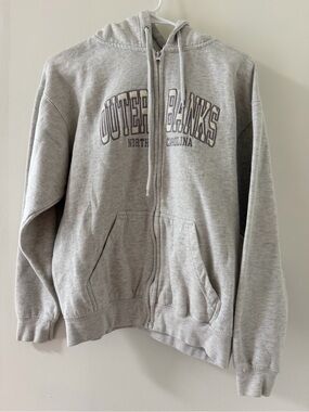 Gray Zip-Up Hoodie with 'Outer Banks' Chest Print